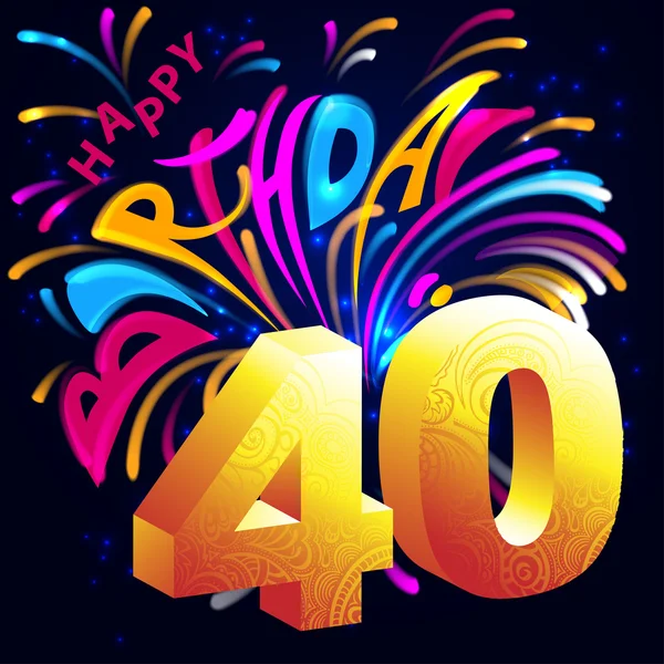 Fireworks Happy Birthday with a gold number 40 — Stock Vector