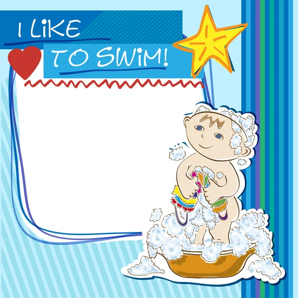 Postcard small child bathes — Stock Vector