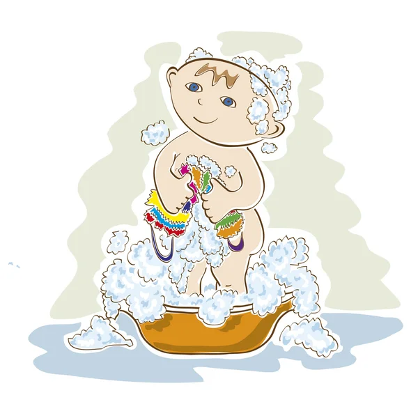 Litet barn badar — Stock vektor