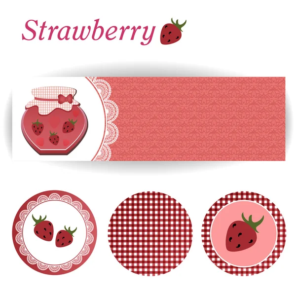 Set van rechthoekige en ronde stickers voor strawberry jam Stockillustratie