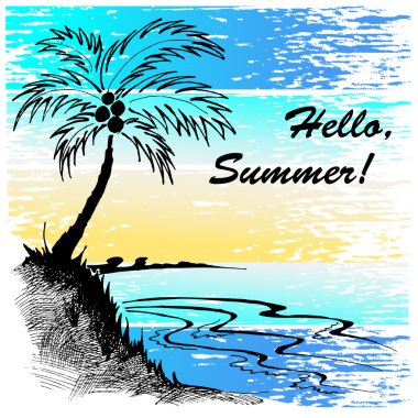 palmiye ağacı ile bir plaj taslağını