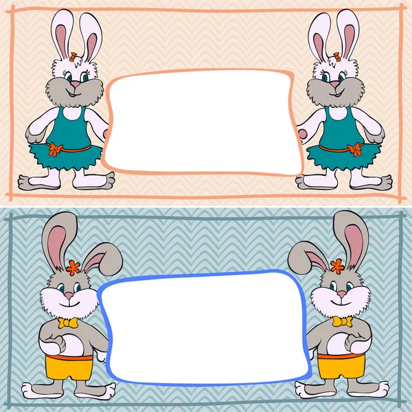 Banner conejito niños y niñas — Vector de stock