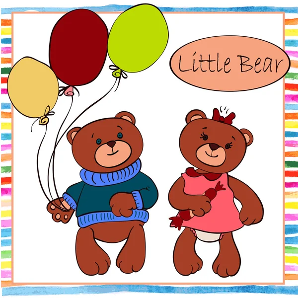 Δύο μικρό αγόρι και κορίτσι αρκουδάκι — Διανυσματικό Αρχείο