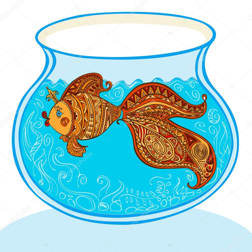 Goldfish and patterned tail in aquarium