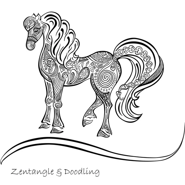 Häst ornament svart och vitt mönster Stockillustration