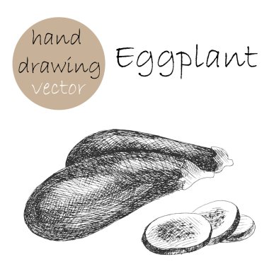 Elle çizilmiş patlıcan. Tek renkli kroki.