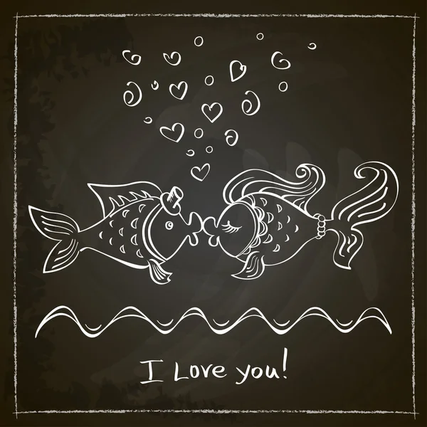 Beijo de dois peixes desenho — Vetor de Stock