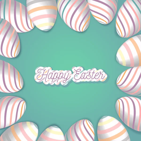 Tarjeta de felicitación feliz Pascua con marco de huevos y lettering.Vector concepto para sitios web y materiales impresos en estilo de dibujos animados. sitios web y materiales impresos en estilo de dibujos animados . — Archivo Imágenes Vectoriales