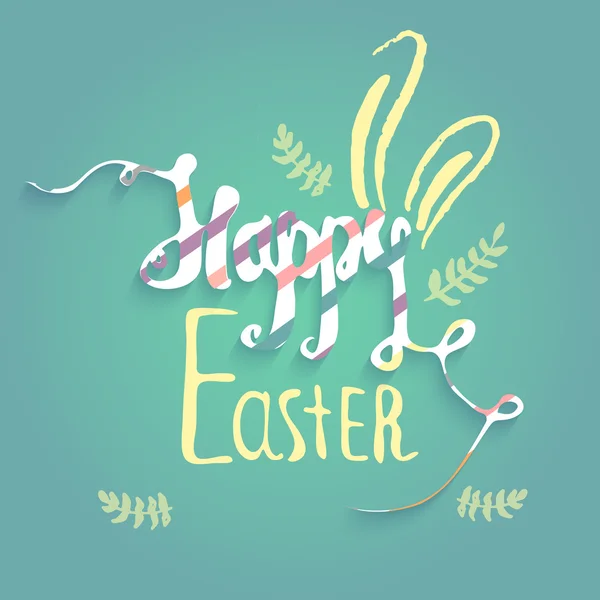 Šťastné Velikonoční přání s králičí ušima a písmem. Koncept vektoru pro webové stránky a tištěné materiály v kresleném stylu. Velikonoční pojetí. — Stockový vektor
