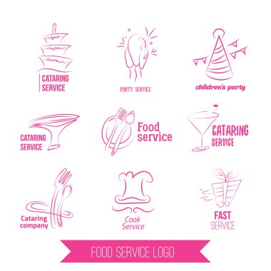 catering hizmeti logosunu görmeniz gerekir. Renkli catering tasarım. Catering, açık hava etkinlikleri, Restoran hizmeti, birgday, beyaz arka plan üzerinde izole düğün.