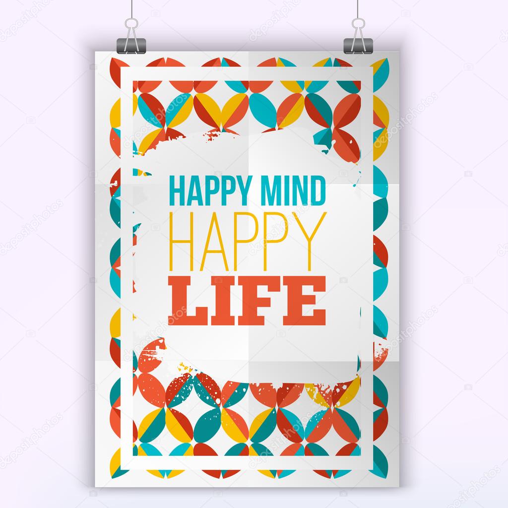 Vector Happy mind Happy life inspirational quote poster Hipster quote design Mock up for