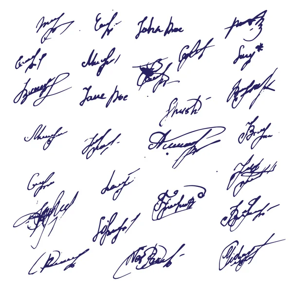 Conjunto de firmas de tinta grande - grupo de firmas de contrato ficticias. Ilustración del autógrafo de negocios . — Vector de stock