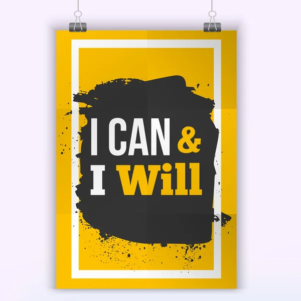 Success Quote poster I can and I will. Motivation inspiration. Mock up A4 size.easy to edit — Stock Vector