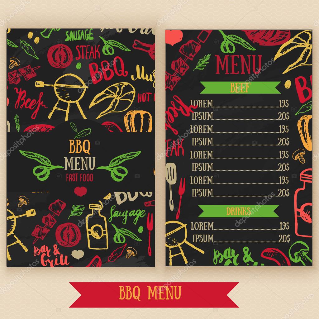 restaurant bbq menu brochure vector cafe template with hand drawn
