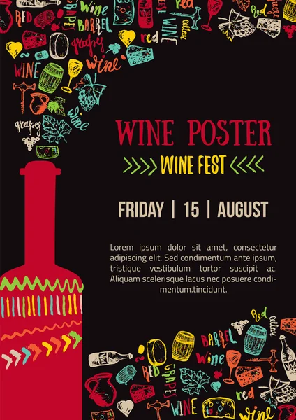 Wijn creatieve kleurrijke poster. Wijn Fest Poster. Wijn Huis Poster met belettering. — Stockvector