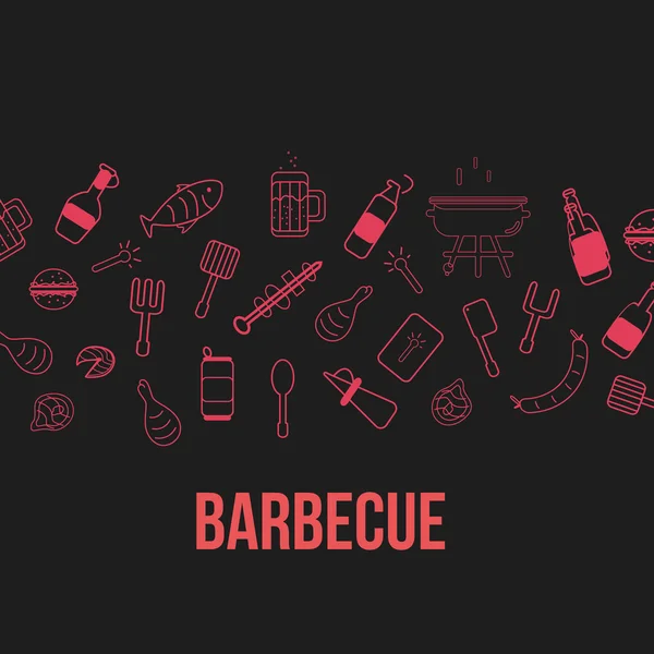 Bandiera BBQ Party. Illustrazione vettoriale isolata su sfondo scuro, icone della line art . — Vettoriale Stock