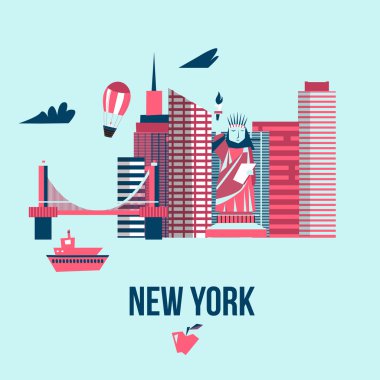 Manhattan Abd siluet siluet karikatür tasarım vektör illüstrasyon.