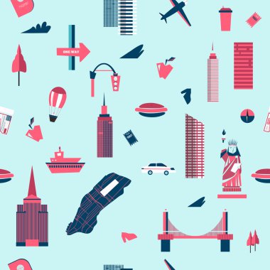 New York kusursuz desen. Manhattan Abd siluet siluet karikatür tasarım vektör illüstrasyon.