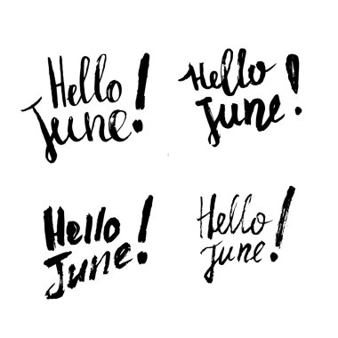 Merhaba haziran yazı baskı posteri. Yaz ilham illüstrasyon. Beyaz arka planda izole el çizilmiş kaligrafi.