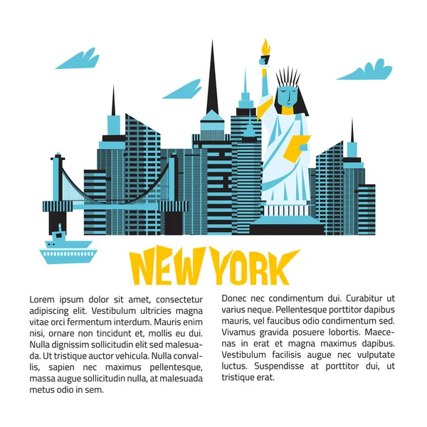 Manhattan EE.UU. skyline silueta dibujo animado diseño vector ilustración . — Vector de stock