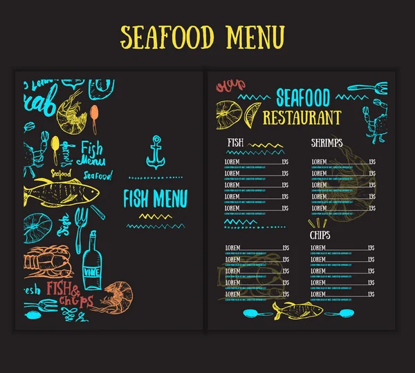 Vector modern seafood menu design. Can be used for wrapping, banners. site background. — Stock Vector