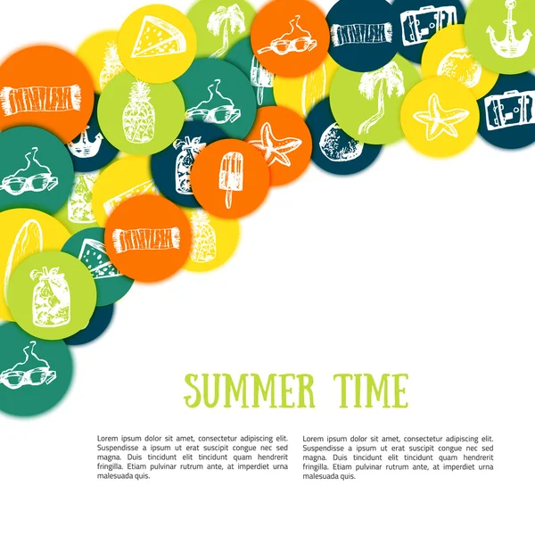 Iconos de hora de verano dibujado a mano garabatos símbolos vectoriales y objetos en círculos — Archivo Imágenes Vectoriales