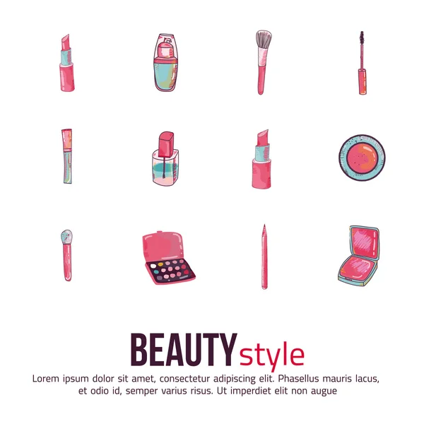 Beauty und Make-up Icon Set. Konzeptbildposter für Wandkunstdrucke, Mock Up, Home Interior Card, T-Shirt. — Stockvektor