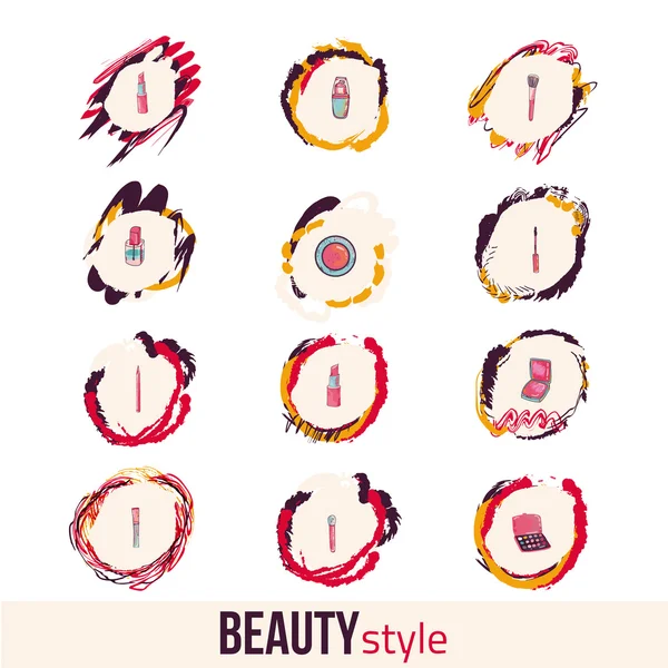 Beauty und Make-up Icon Set. Konzeptbildposter für Wandkunstdrucke, Mock Up, Home Interior Card, T-Shirt. — Stockvektor