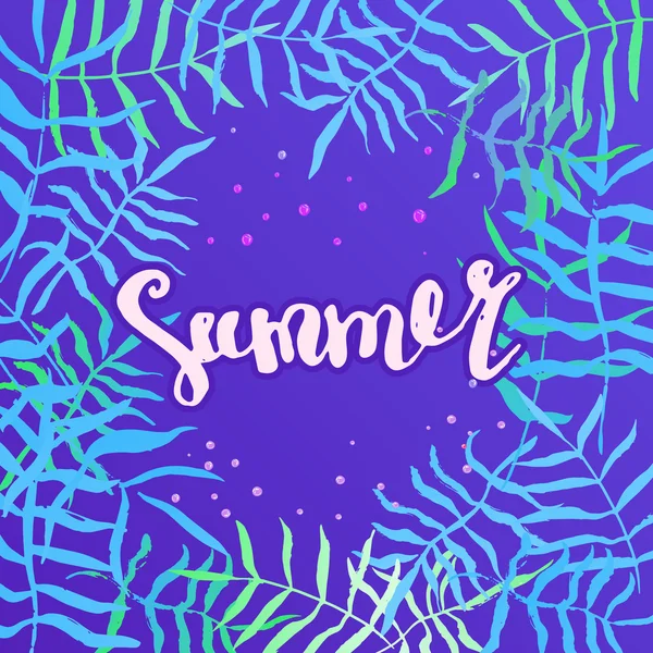 Summer hello poster, banner with tropical leaves. Vector summer illustration. — Stock Vector