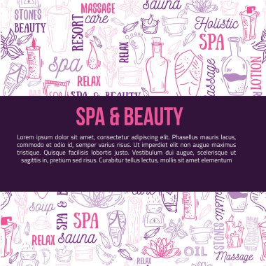 Çizilmiş doodle vücut masajı el ve rahatlatıcı ile Spa Icon set simgeler, cilt bakım elemanları, krem losyon