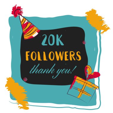 Teşekkürler 20000 takipçileri için ağ arkadaşlar kart. Modern fırça hat. Festival bayrak ile fotoğraf çerçevesindeki ilham alıntı.