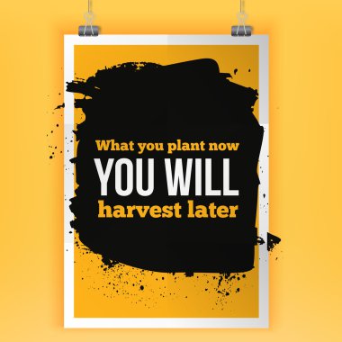 What you plant now,  will harvest later. Inspirational motivating quote poster for wall. A4 size easy to edit.