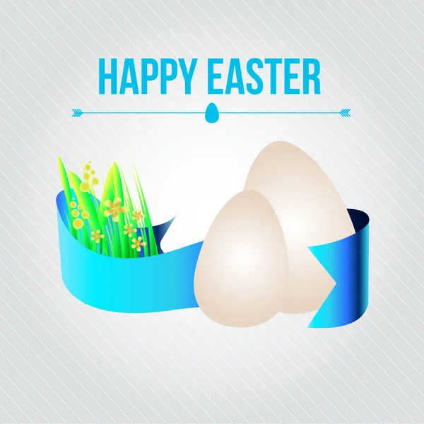 Vektorové Velikonoční přání s stuha, vejce a jarní trávy. Eps10 — Stockový vektor