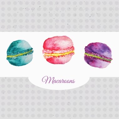 Fransızca suluboya hamur işleri küme parlak macaroons vektör. Sanatsal vektör tasarımı afiş, tebrik kartları, satış, posterler için