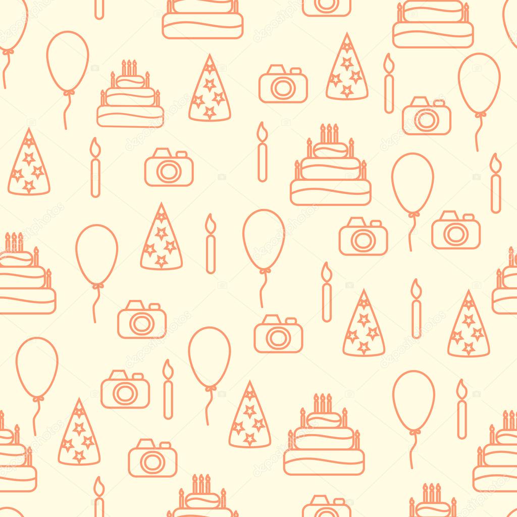 Vector line art style happy birthday seamless pattern. Artistic vector design for banners, greeting cards,sales, posters.