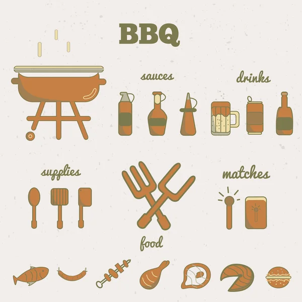 Ensemble vectoriel d'icônes de barbecue line art dans un style minimal. PSE10 — Image vectorielle