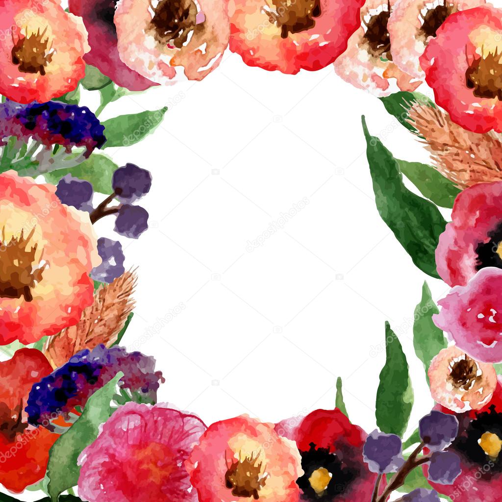 Vector watercolor floral frame with vintage leaves and flowers. Artistic vector design for banners, greeting cards,sales, posters.