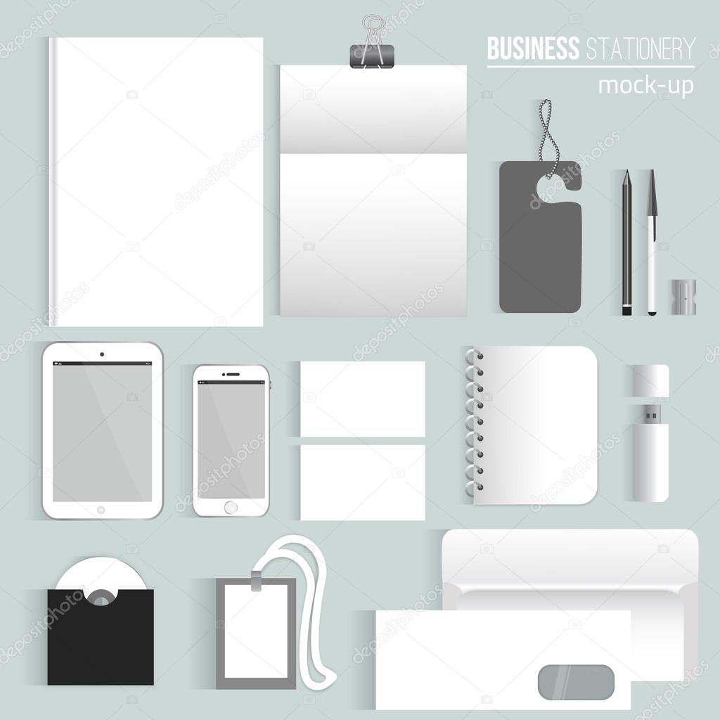 Vector clean Blank corporate identity set of Stationery Branding. Consist of letterhead, book, pen, pencil, note, phone, business cards, cd, envelope. EPS10