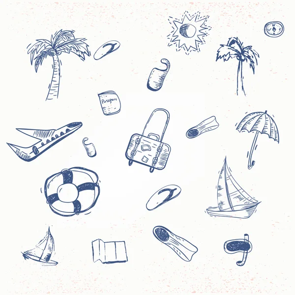 矢量的夏天旅行涂鸦用小船，平原，伞。eps10 — 图库矢量图片