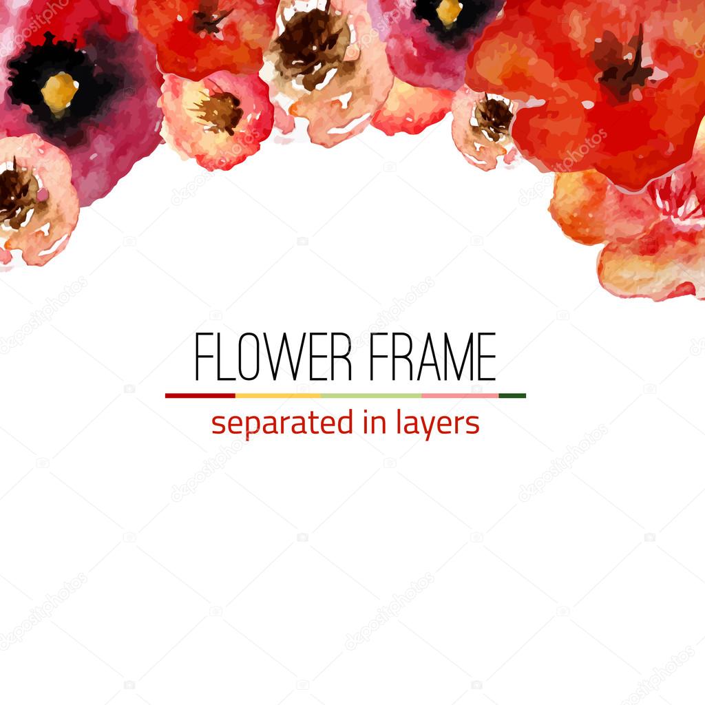 Vector watercolor floral frame with vintage leaves and flowers. Artistic vector design for banners, greeting cards,sales, posters.