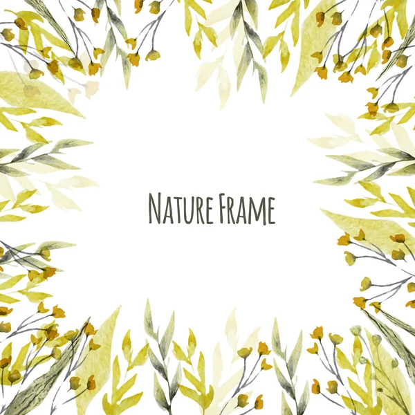 Acquerello vettoriale sfondo naturale con foglie, erba, fiori su sfondo bianco . — Vettoriale Stock