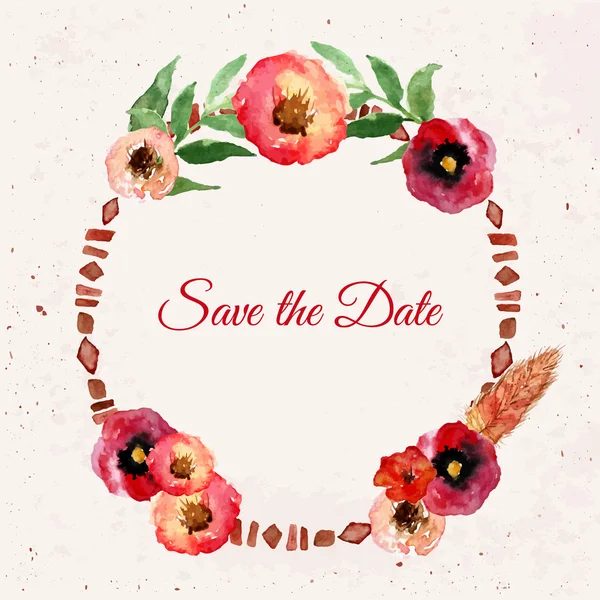 Vector watercolor save the date floral wreath with vintage leaves and flowers. Artistic vector design for banners, greeting cards,sales, posters. — Stock Vector