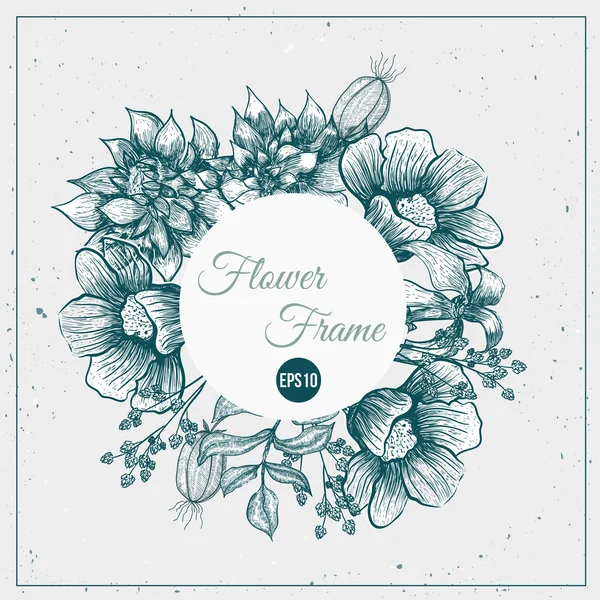 Vector Vintage frame floral achtergrondontwerp. Botanische illustratie. Schets van lineaire sjabloon voor kaart uitnodigingen, banner, bewaar deze datum, site. — Stockvector