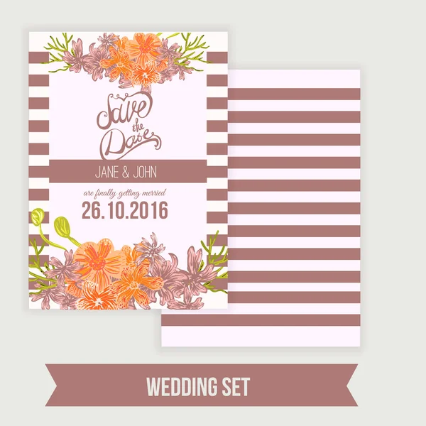 Vector  save the date card  with hand drawn vintage daisy flower in rustic style and lettering. Royalty Free Stock Vectors