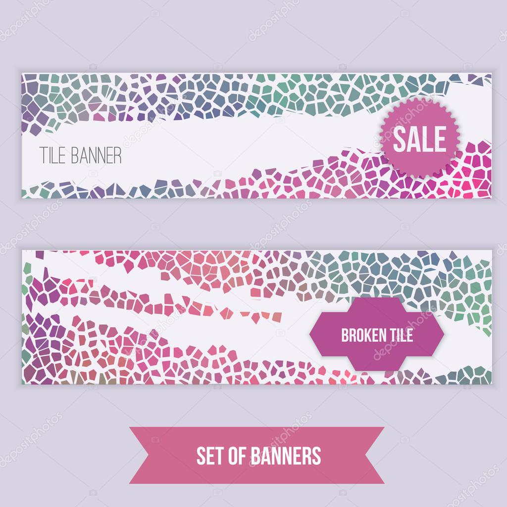 Vector set of modern banners broken tille mosaic for promotion, site, identity.