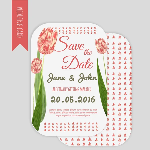 Vector Trendy set of Wedding invitations with tulips. Perfect for save the date,  mothers day, baby shower,valentines day, birthday cards, invitations. — Stockový vektor