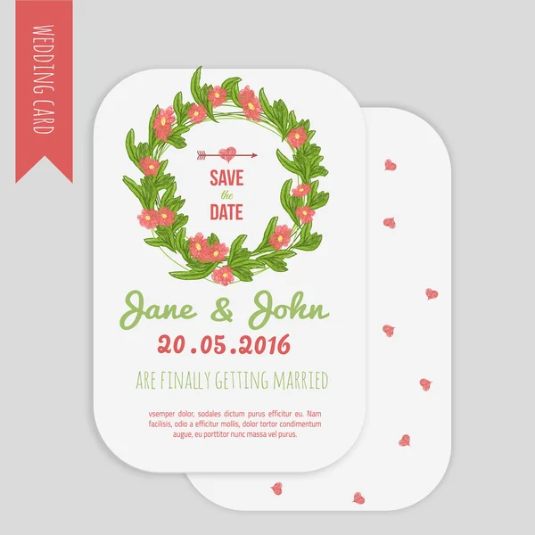 Vector  save the date card  with hand drawn vintage  flower wreath in rustic style and lettering. — Stockový vektor