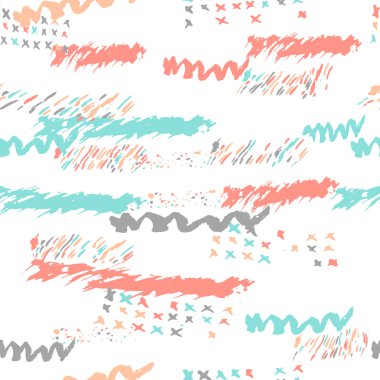 Vector boho seamless pattern with bold lines in pink, turquoise and gray colors. Hand drawn Creative Print texture for retro fashion and sportswear.