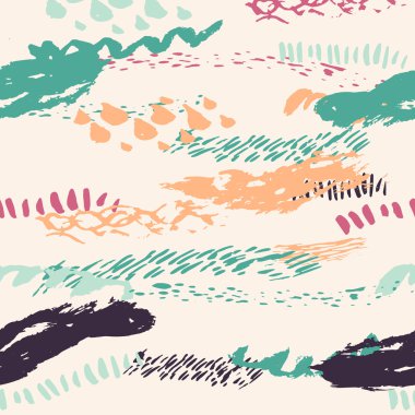 Vector boho seamless pattern with bold lines in pink, turquoise and gray colors. Hand drawn Creative Print texture for retro fashion and sportswear.