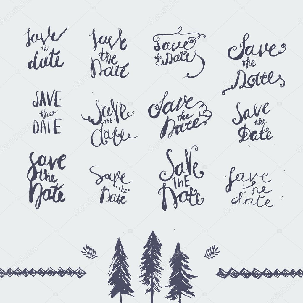 Vector hand drawn save the date lettering set. Can be used for special occasions, greeting cards.